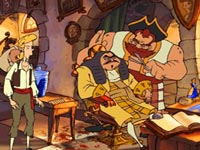 A screenshot from
The Curse of Monkey Island, a 2D game